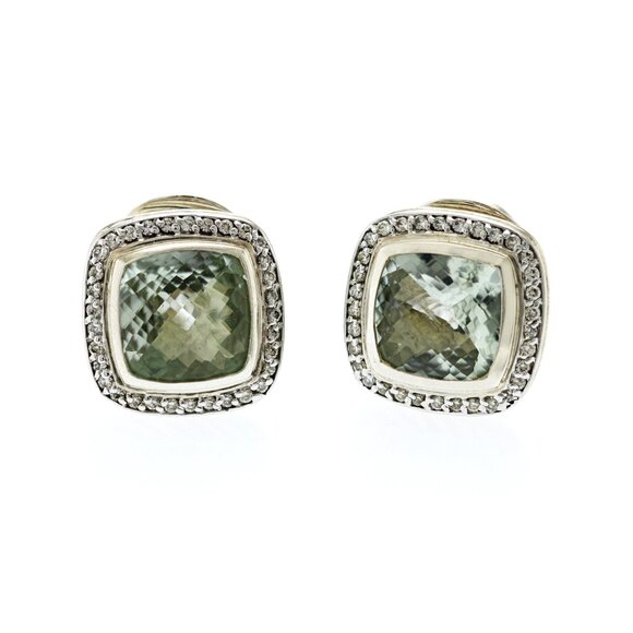 Authentic David Yurman Sterling Silver Prasiolite Diamond Earrings - Picture 1 of 9